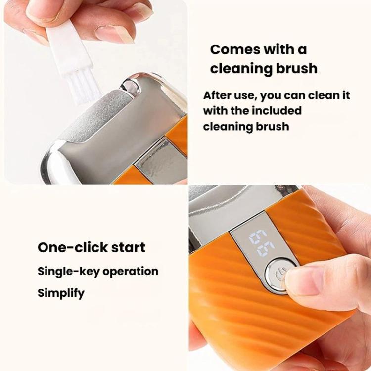 Rechargeable electric foot file with cleaning brush attachment, orange case and gray roller