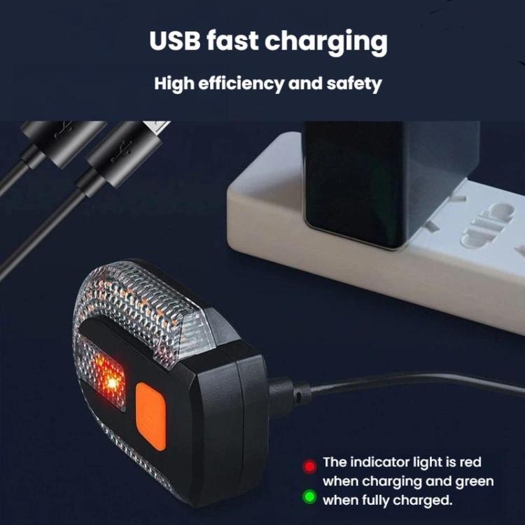 Bike turn signal taillight with USB charging, showing red and green indicator dots