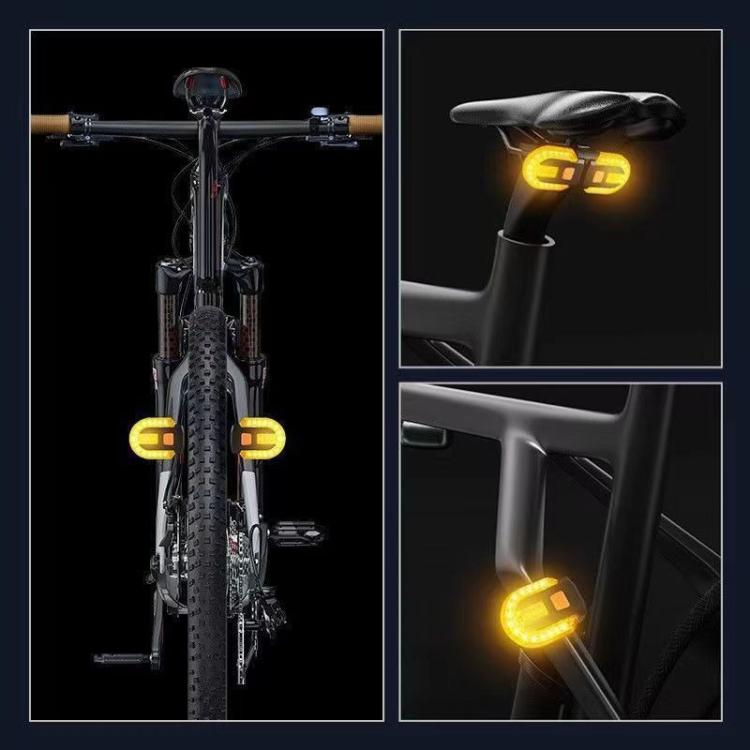 Bike turn signal taillight showing amber arrow LEDs on the frame and seat post
