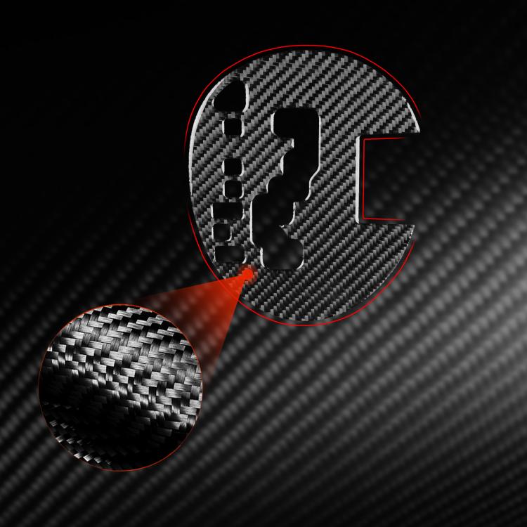 Carbon fiber gear shift panel sticker, black base with red accent outline and close-up
