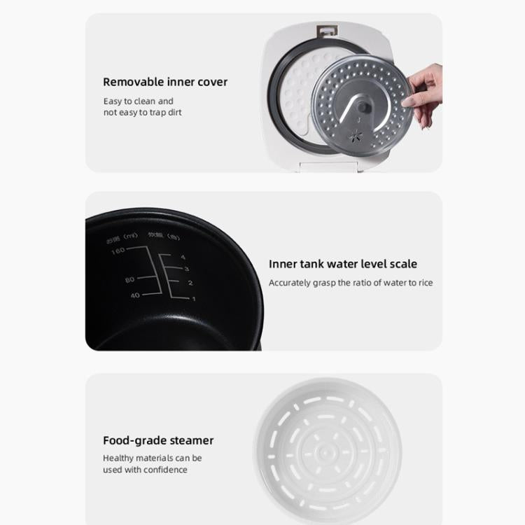 Electric rice cooker with removable inner cover and vented steam tray