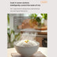 Bowl of cooked rice near rice cooker on-screen cooking guide graphic