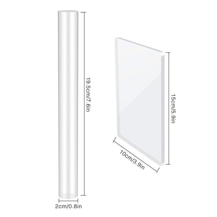Acrylic sculpting rod and board size: 19.5 in rod, 15.5 in board, 10 cm wide