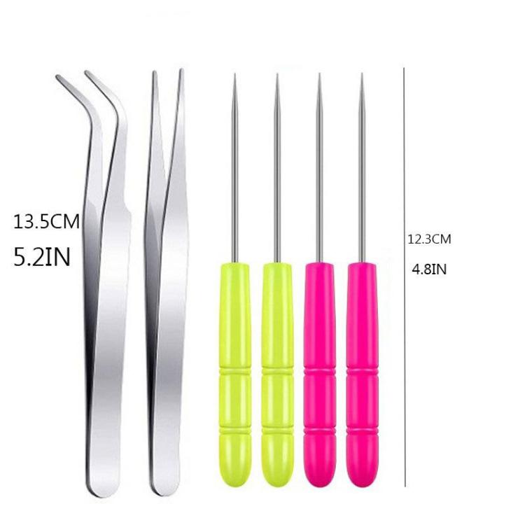 Stainless steel clay sculpting tweezers and picks with neon and pink handles