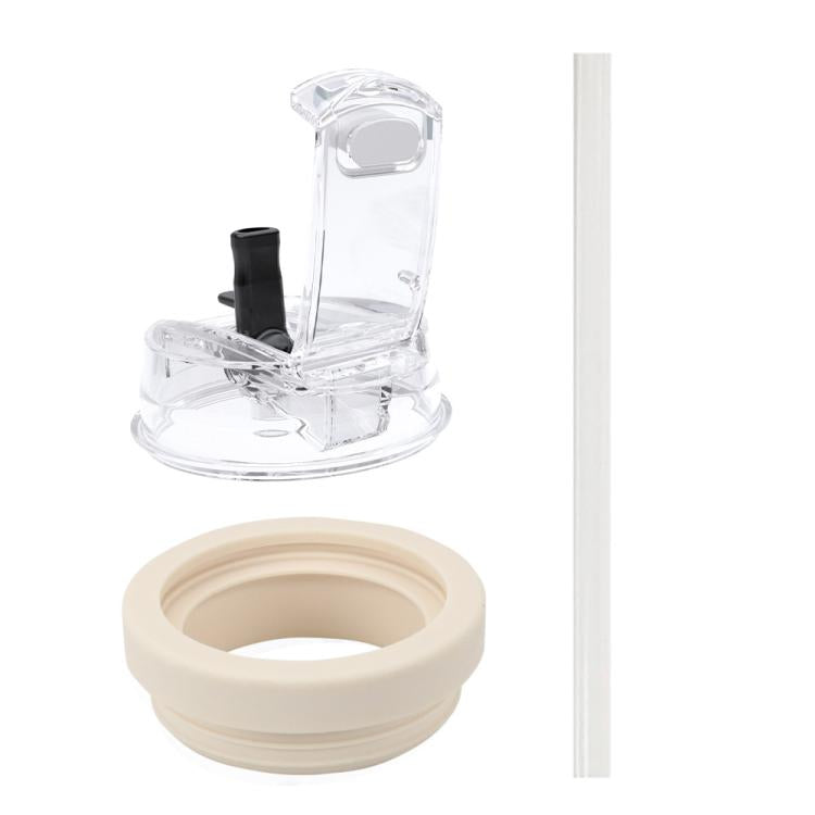 Replacement dual drink lid with clear spout and beige silicone base for Stanley cups
