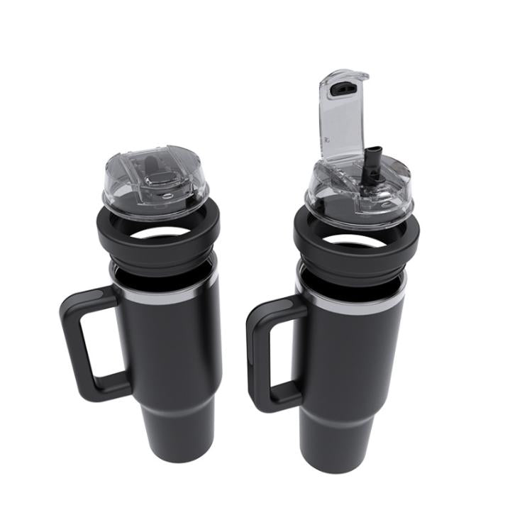 Replacement dual drink lid with black silicone base and clear dustproof top