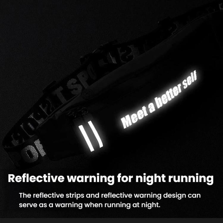 Black waist pack with reflective stripe on front strap for night visibility.
