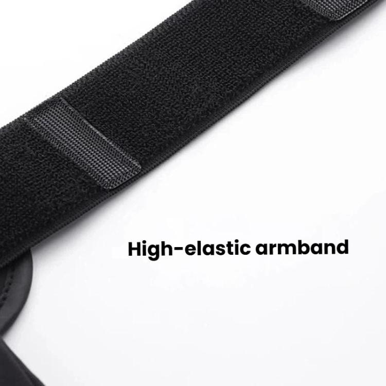Black stretch armband strap with textured fabric weave detail