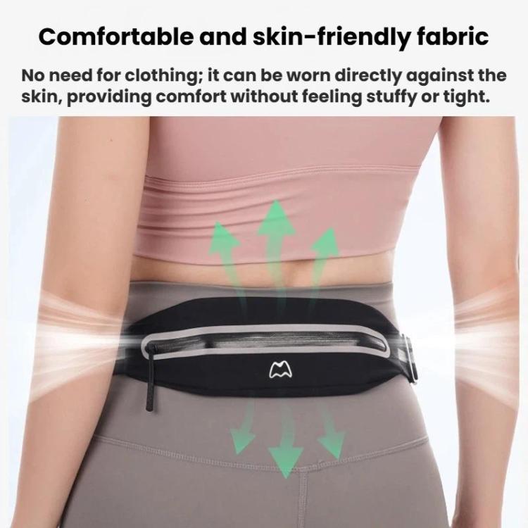 Black reflective waist pack with zippered pocket, elastic fabric fit for comfort