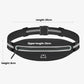 Black reflective waist pack with zippered pocket and adjustable buckle, compact design