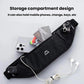 Black waist pack with zip pocket holding phone, keys, and small items