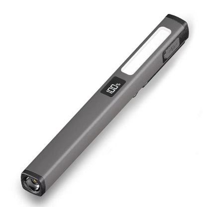 Rechargeable pen clip work light, gray body with bright white LED strip