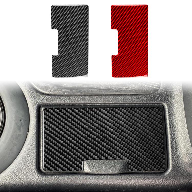 Carbon-fiber cup holder panel stickers (black and red) with cutout