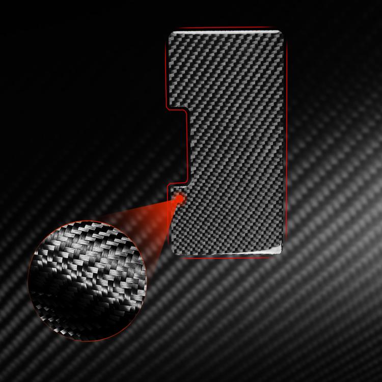 Black carbon-fiber cup holder panel sticker with layered cutouts
