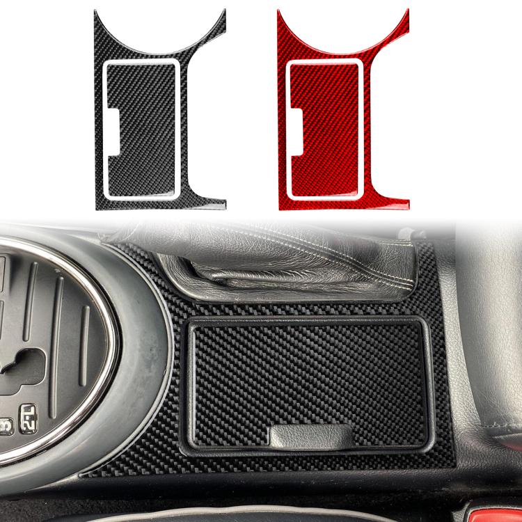 Cupholder sticker inserts in black and red carbon-fiber pattern, left-hand drive