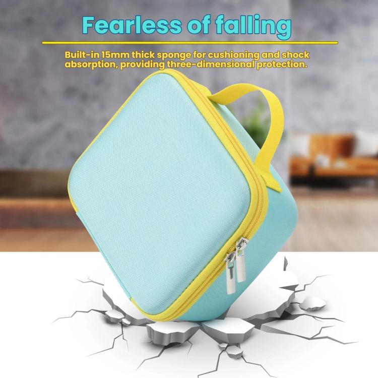 Light blue EVA carrying bag with yellow zipper, padded shell and side handle