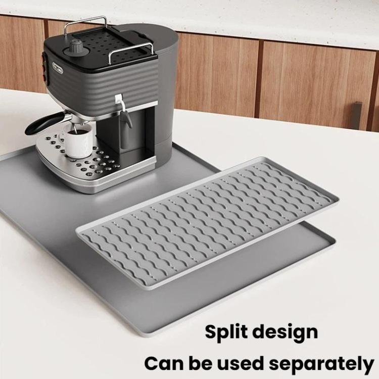 Gray silicone split draining tray with raised wavy ridges insert for coffee station