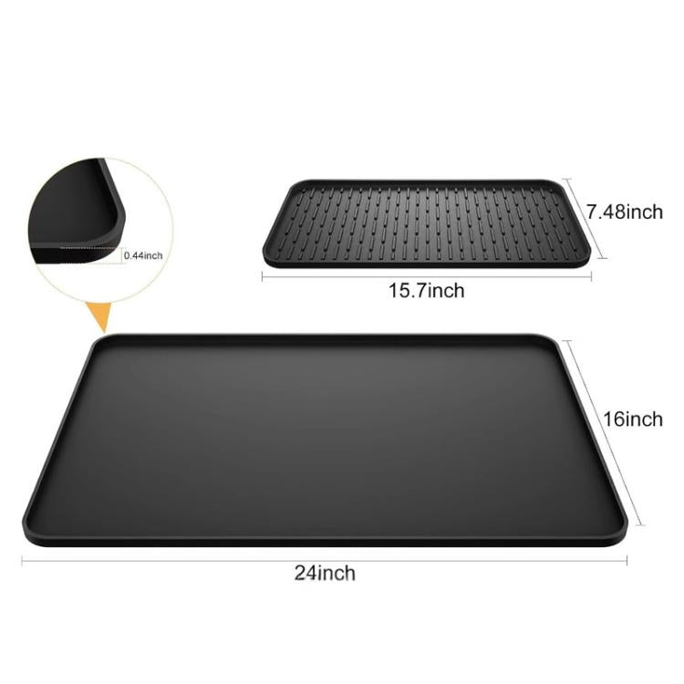 Rectangular silicone coffee machine mat, 24 in x 7.48 in, raised drain surface