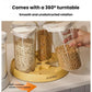Rotatable 360° turntable storage container with four clear jars and white lids