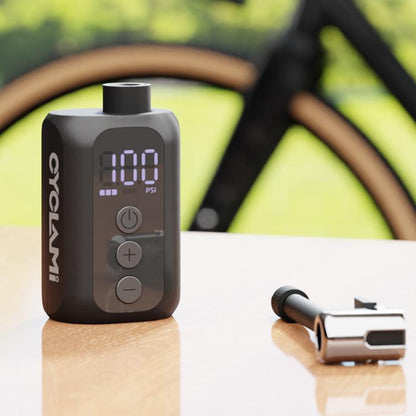 Electric mini air pump with digital PSI display and control buttons