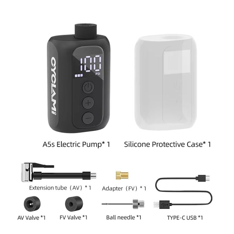 Electric mini air pump kit with silicone protective case and included accessories