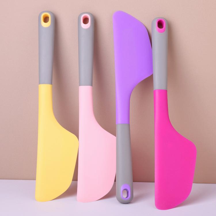 Multicolor silicone spatula set with grey handles and hook holes
