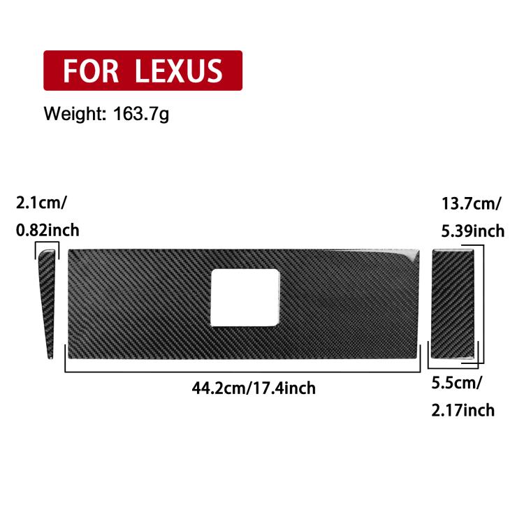 Black carbon-fiber look 3-piece interior panel sticker set with size markings (LHD).