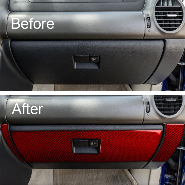 Red carbon-fiber look interior passenger door panel sticker set, 3-piece (LHD).