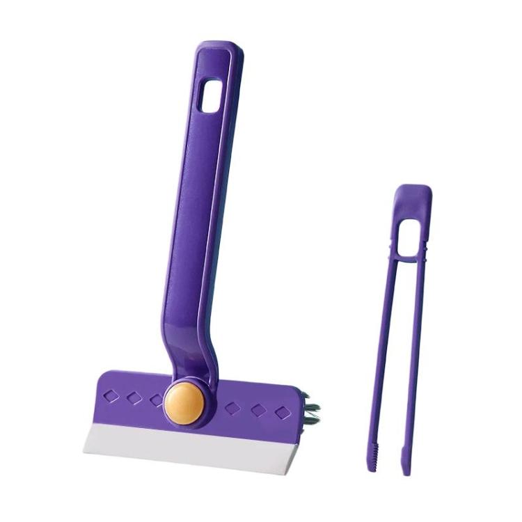 Purple rotatable gap cleaning brush with scraper blade and spare brush heads