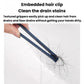 Blue rotatable cleaning brush with embedded hair clip for drain and floor debris