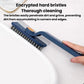Blue hard-bristle gap cleaning brush with scraper edge for tight corners