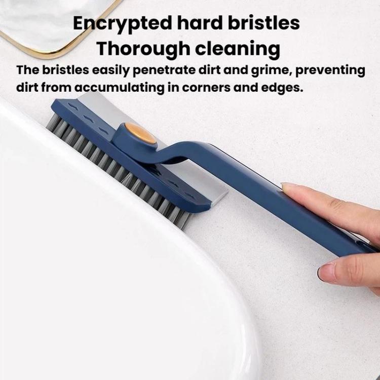 Blue hard-bristle gap cleaning brush with scraper edge for tight corners