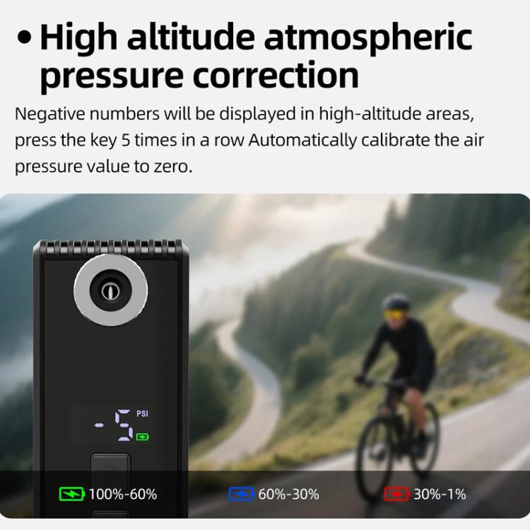 Portable electric bike air pump with digital PSI display and status indicator lights