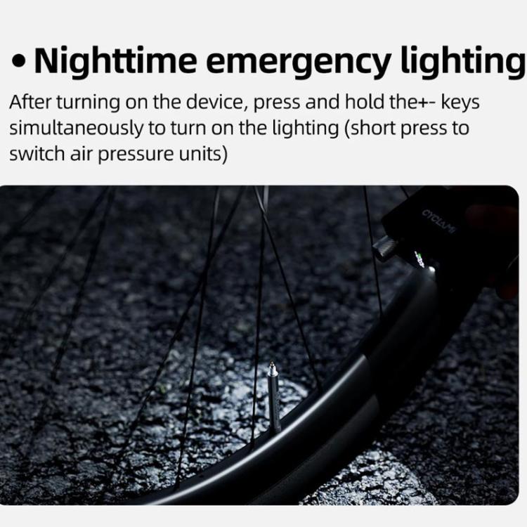 Portable electric bike air pump with illuminated indicator lights on a tire valve