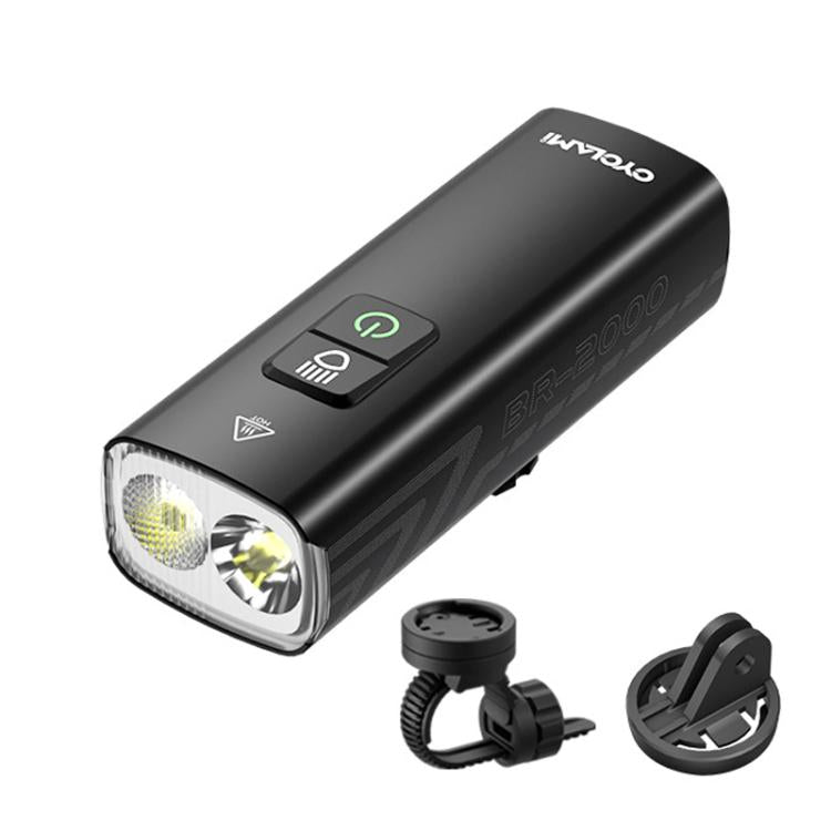 Rechargeable bike headlight with front lens, charging mount, and handlebar bracket included