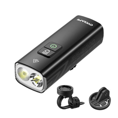 Rechargeable bike headlight with front lens, charging mount, and handlebar bracket included