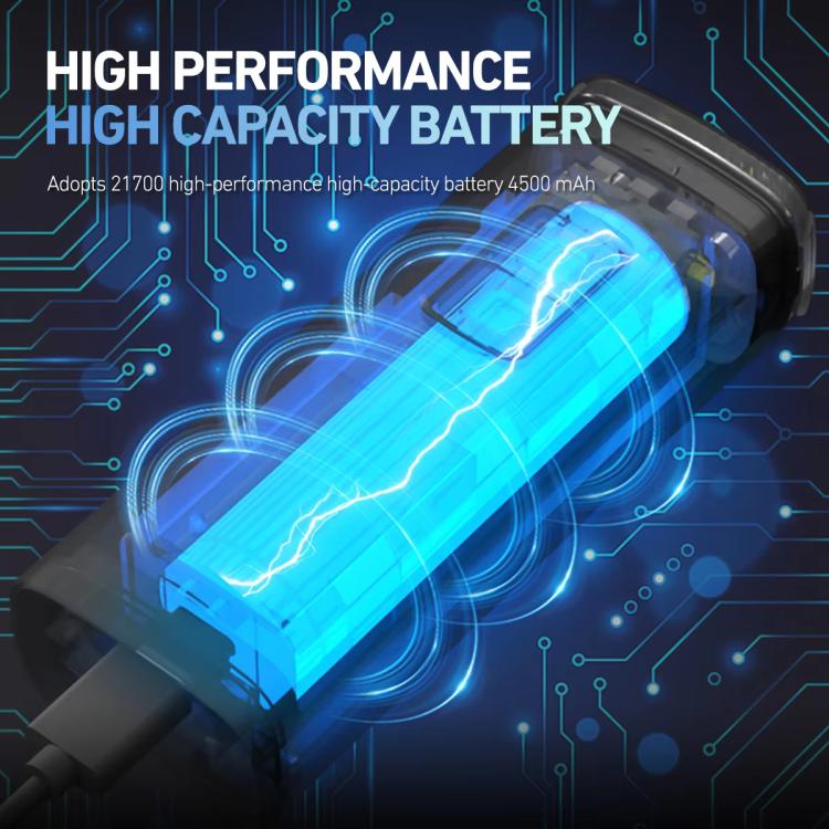 Rechargeable bike headlight showing blue battery interior light-through design