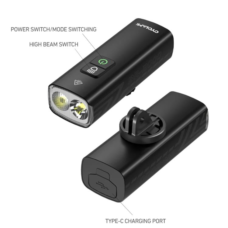 Rechargeable bike headlight set with charging port on rear battery housing