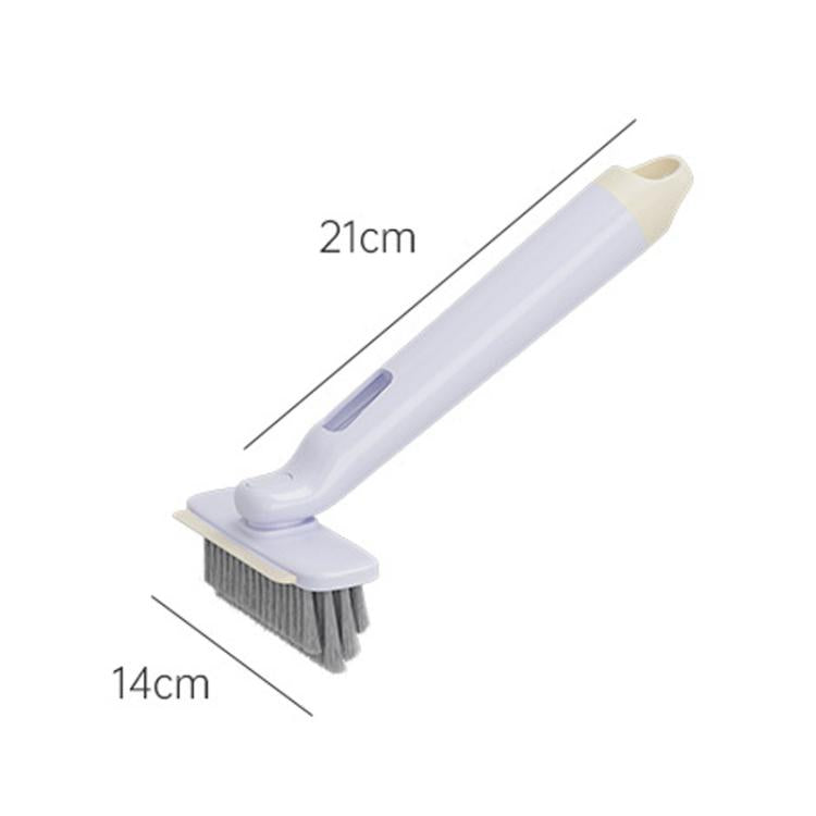 White handheld tile cleaning spray brush with stiff bristles and purple accent pad