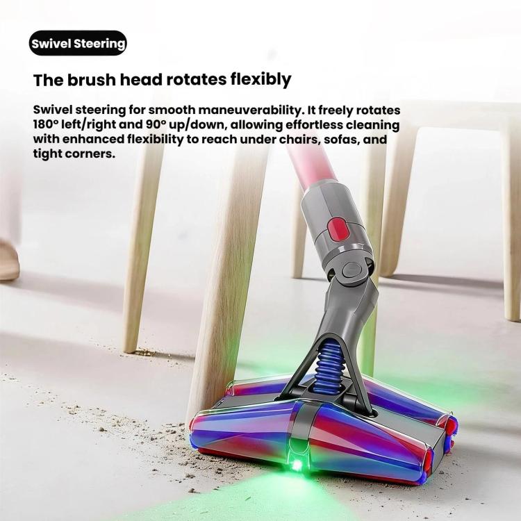 Vacuum roller brush head with swivel steering and blue bristle roller
