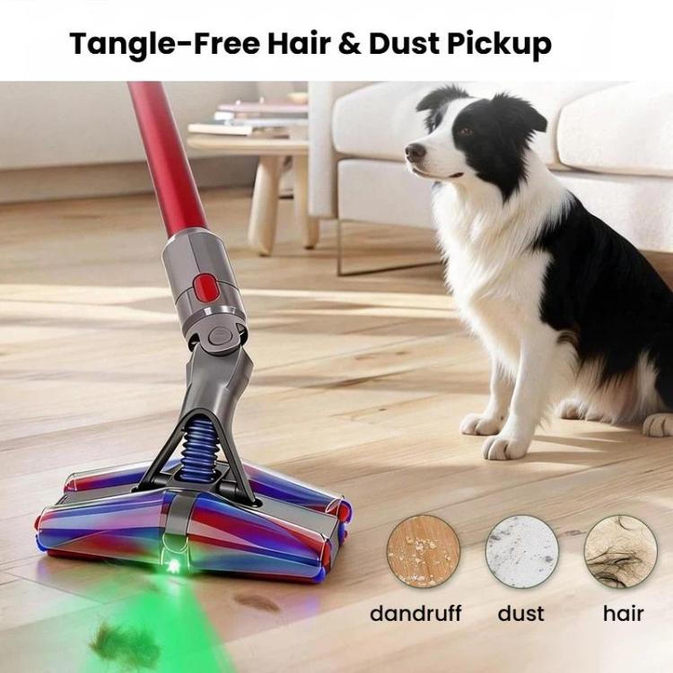 Vacuum roller brush head for pet hair pickup with green LED light