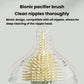 Bionic pacifier brush attachment with soft bristle head for deep nipple cleaning