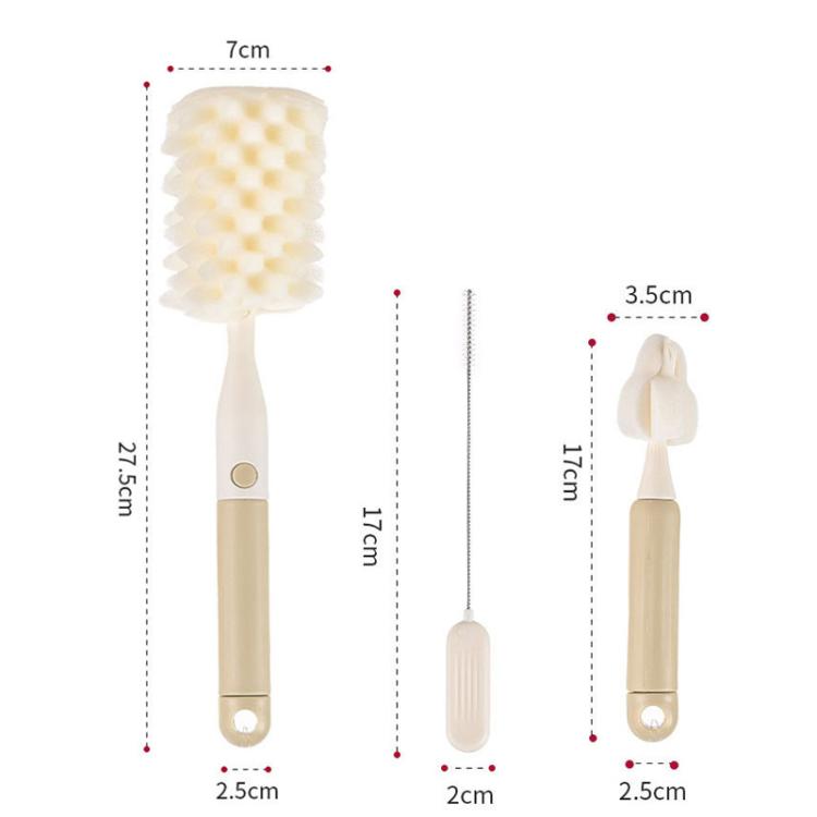 Sponge bottle brush set with two straight handles, long and short sizes
