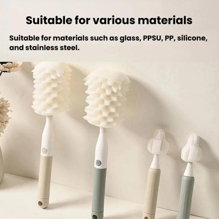 Bottle brush cleaning kit shown with four sponge brush heads in light and mint tones.
