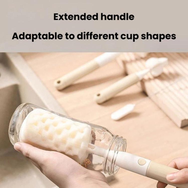 Cream sponge bottle brush with straight handle for cup and bottle cleaning