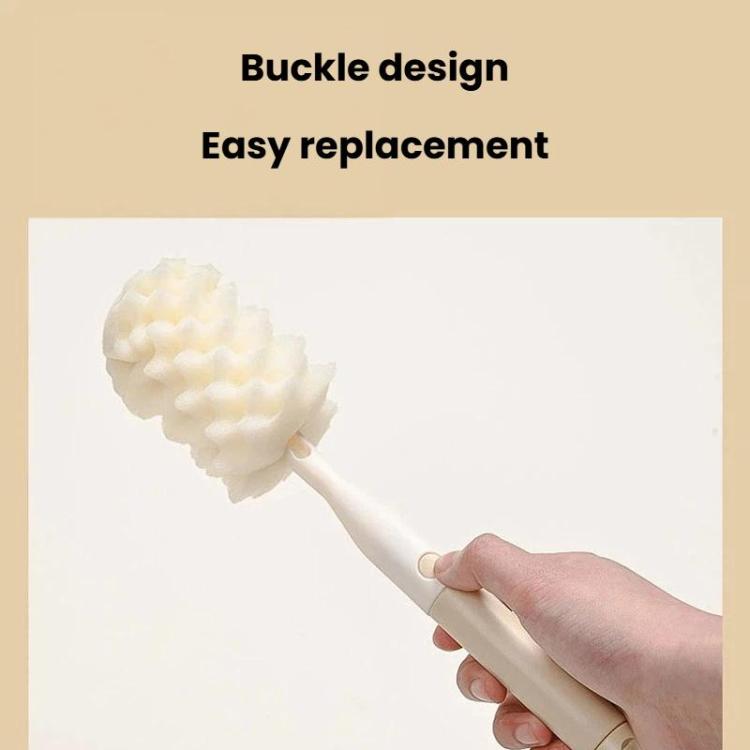 Cream sponge cup brush with buckle-style replaceable head and straight handle