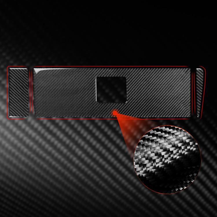 Carbon-fiber interior panel sticker set installed on dashboard trim, black with red accents