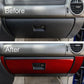 Installed interior door panel sticker set, red carbon-fiber trim with black borders