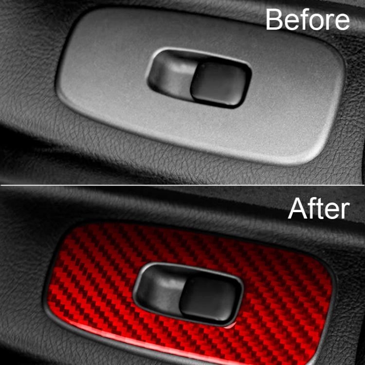 Red carbon-fiber lift panel sticker for rear door switch panel with oval opening