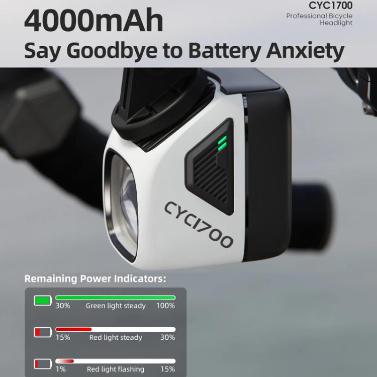 Bicycle remote headlight flashlight showing side power indicator lights on housing.